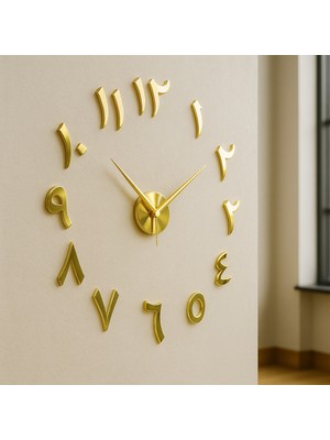 PremiumPort Şık 3D Arapça Rakamlı Gold Ayna Pleksi Duvar Saati