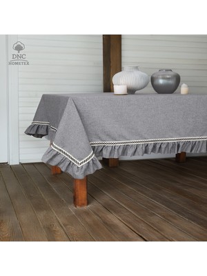 DNC Hometex Buldan Keteni Gri Antrasit Özel Seri Fırfırlı Masa Örtüsü