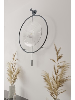 PremiumPort Büyük Boy Antrasit Metal ve Cam Dekoratif Duvar Saati