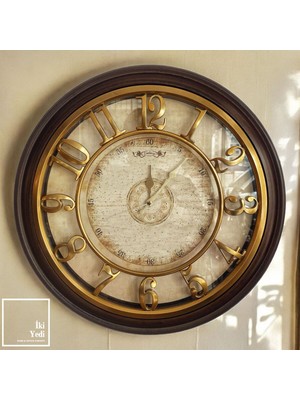 PremiumPort Ceviz Kahverengi Gold Renk 45 cm Duvar Saati, Şık ve Modern Dekorasyon