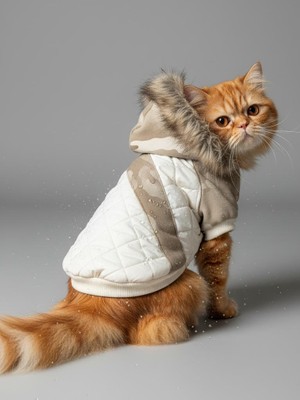 Kemique Kamuflaj Desenli Creamy Camo Kedi Montu Kışlık Ceket