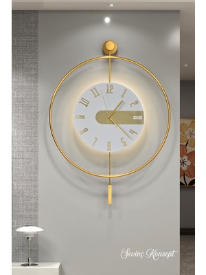 PremiumPort Modern Led'li Gold Latin 3 Kristal Büyük Boy Metal Duvar Saati