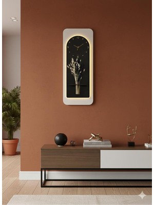 PremiumPort Ahşap Pilli Ledli Iskandinav Tarz Salon Duvar Rafı, Modern Çiçeklik 40X100 cm