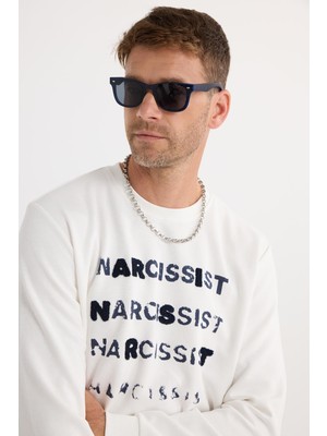 Tudors Unisex Oversize Geniş Kesim Pamuklu Yumuşak Dokulu Bisiklet Yaka Içi Polarlı Baskılı Ekru Sweatshirt