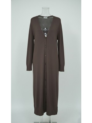 Nuss Triko Uzun Kol V Yaka Düğmeli Elbise