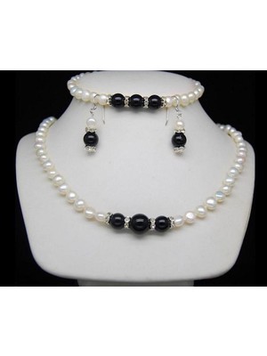 Shiklik 3'lü Taşlı Inci Kadın Takı Seti Küpe, Kolye, Bileklik