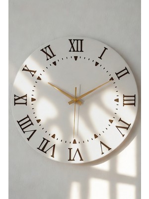 PremiumPort Modern Ahşap Duvar Saati, Roma Rakamlı, Sessiz Mekanizma, 40 cm