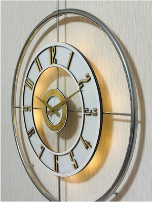PremiumPort Modern 60X80CM Metal ve Cam Duvar Saati, Krom ve Toz Boya Detaylı