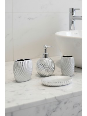Renkliürün Silver Oval Sabunluk Banyo Seti