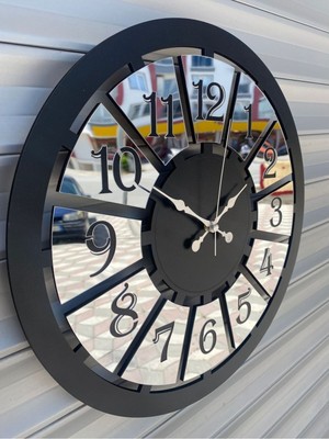 PremiumPort Siyah Gümüş Sayılı Ahşap Dekoratif Duvar Saati 40CM, Şık ve Modern Tasarım