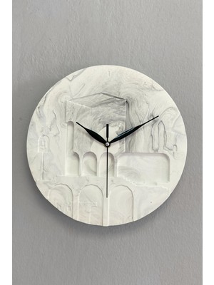 PremiumPort Şık Mermer Desenli Yuvarlak Duvar Saati, Modern Dekorasyon Için Ideal