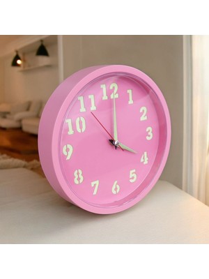 PremiumPort Gece Parlayan Pembe Kız Odası Duvar Saati, 22 Cm, Şık ve Eğlenceli Tasarım