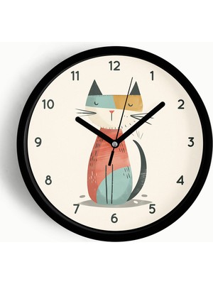 PremiumPort Modern 30CM Kedi Tasarımlı Duvar Saati, Siyah Kasa ve Cam Önü, Sessiz Mekanizma
