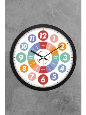 PremiumPort Eğitici Çocuklar Için Duvar Saati 30 cm Akar Saniye Seesiz Mekanizma