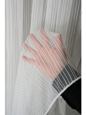 Paşamanlar Çizgili Beyaz Tül Perde - Kalın Gramajlı, 1/3 Sık Pile - Ütü Istemez