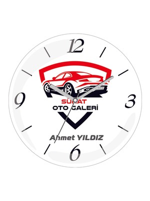 PremiumPort Kişiye Özel Oto Galeri Çap 30CM Gerçek Cam Duvar Saati