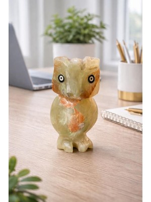 Doğal Oniks Taşı Baykuş Biblo | Masa Üstü Dekoratif Taş Obje | 8 cm