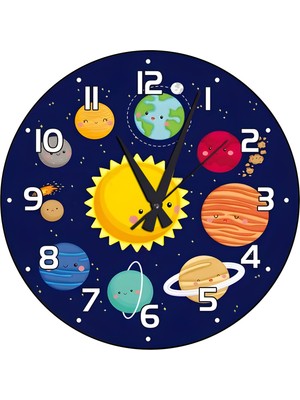 PremiumPort Sevimli Gezegen ve Güneş Temalı Çocuk Odası Uzay Duvar Saati