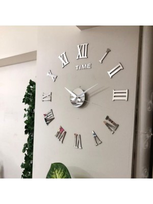 PremiumPort Büyük 3D Romen Rakamlı Gümüş Renk Duvar Saati 10 cm Şık Tasarım
