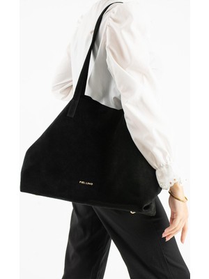 Piel Lino Pıel Lıno Kadın Hakiki Süet Deri Omuz Çanta PL017 Siyah