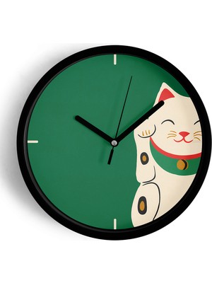 PremiumPort Sevimli Kedi Temalı Çocuk Odası Duvar Saati 42CM, Camlı Siyah Kasa, Sessiz Mekanizma