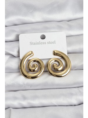 Eco Lounge 316L Çelik Gold Renk Sarmal Modelli Kadın Küpe