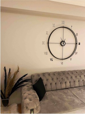 PremiumPort Modern Siyah Roma Rakamlı Çelik Duvar Saati, 80 Cm, Şık ve Dayanıklı