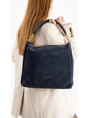 Piel Lino Pıel Lıno Kadın Hakiki Süet Deri Omuz ve Çapraz Çanta PL029-S Lacivert