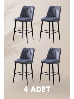 MyMassa Ada Bar Sandalye - Babyface Gri - Metal Siyah Ayak ( 4 Adet )