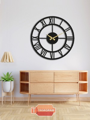 PremiumPort Şık Roma Rakamlı Lazer Kesim Metal Duvar Saati