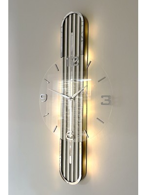 PremiumPort Şık Aynalı 65CM Pilli LED Saat, Sessiz Mekanizma, Antxbey Gümüş
