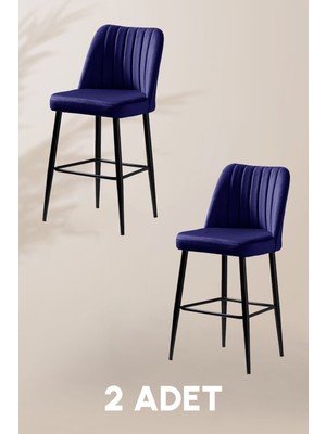 MyMassa Ada Bar Sandalye - Babyface Mavi - Metal Siyah Ayak ( 2 Adet )