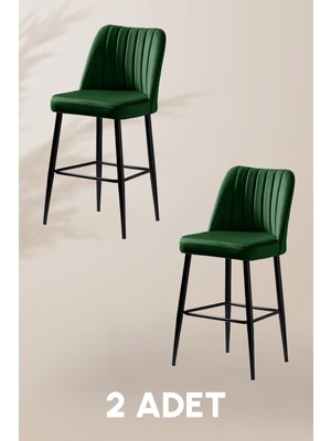 MyMassa Ada Bar Sandalye - Babyface Yeşil - Metal Siyah Ayak ( 2 Adet )