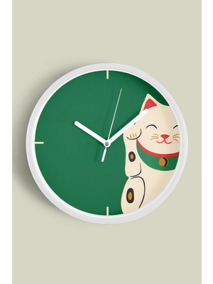 PremiumPort Sevimli Kedi Temalı Çocuk Odası Duvar Saati, 30CM, Beyaz Kasa, Sessiz Mekanizma