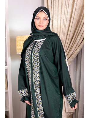 Tulteks Fermuarlı Tek Parça Geometrik Nakışlı Viskon Namaz Elbisesi