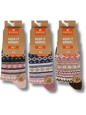 Lykos Nordsox Kadın 3 Çift Kilim Desenli Kışlık Yün Çokrap