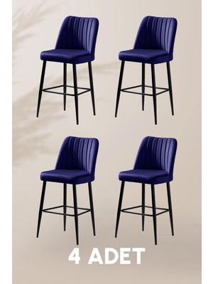 MyMassa Ada Bar Sandalye - Babyface Mavi - Metal Siyah Ayak ( 4 Adet )