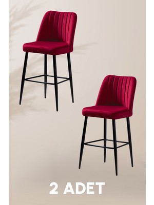 MyMassa Ada Bar Sandalye - Babyface Bordo - Metal Siyah Ayak ( 2 Adet )