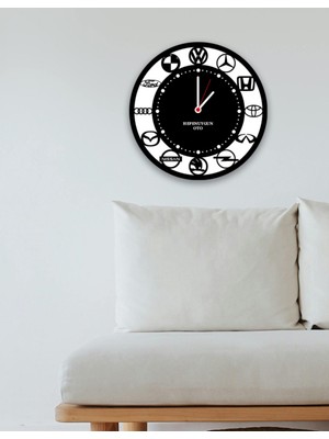 PremiumPort Kişiye Özel Siyah Modern Şık Araç Logolu Duvar Saati