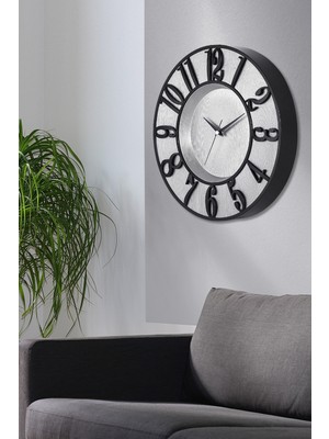 PremiumPort Şık Siyah Rakamlı Duvar Saati, Gümüş Plastik Kasa, Sessiz Mekanizma