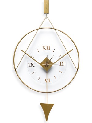 PremiumPort Şık Metal ve Cam Detaylı Sarkaçlı Modern Duvar Saati, Lüks Salon Tasarımı