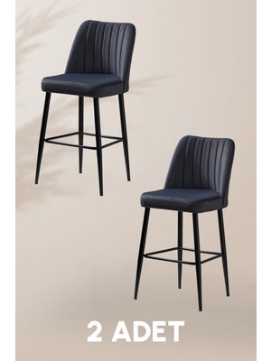 MyMassa Ada Bar Sandalye - Babyface Antrasit - Metal Siyah Ayak ( 2 Adet )