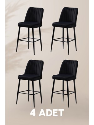 MyMassa Ada Bar Sandalye - Babyface Siyah - Metal Siyah Ayak ( 4 Adet )