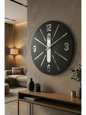 PremiumPort Siyah Ahşap Yılbaşı Dekoratif Duvar Saati 50CM, Şık ve Modern Tasarım