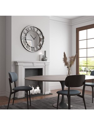 PremiumPort Büyük Boy Gümüş Renk Özel Tasarım Duvar Saati, Hediye Kutusunda 70X70CM