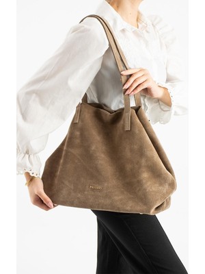 Piel Lino Pıel Lıno Kadın Hakiki Deri ve Süet Deri Omuz Çanta PL017 Vizon