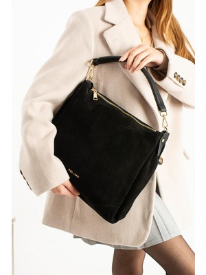 Piel Lino Pıel Lıno Kadın Hakiki Süet Deri Omuz ve Çapraz Çanta PL029-S Siyah