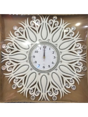 PremiumPort Büyük Boy Modern Salon Duvar Saati, Beyaz Taş Detayları, 54 cm