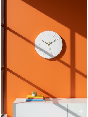 PremiumPort Şık Beyaz Dekoratif Duvar Saati 27X27 Cm, Taş Döküm ve Altın Detaylar
