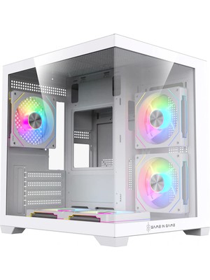 Game In Game Cool Beyaz 5X12CM Argb Kumandalı Fanlı M.atx Akvaryum Gaming Kasa
